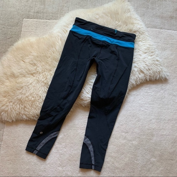 Lululemon Run Inspire Crop II Black/Grey/Blue 6 - Picture 4 of 7